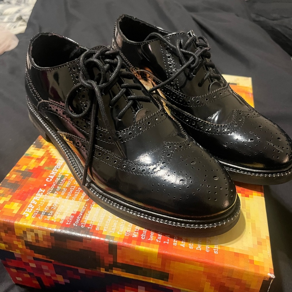 Jeffrey Campbell Black Oxfords Shiny Leather Lace-Up